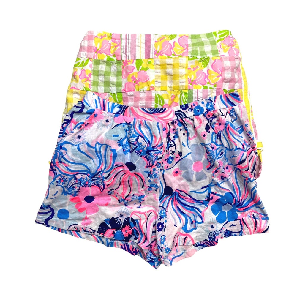 Lot of 2 Lilly Pulitzer Skort And Short Girls 8-10 Floral Gingham Pink Green